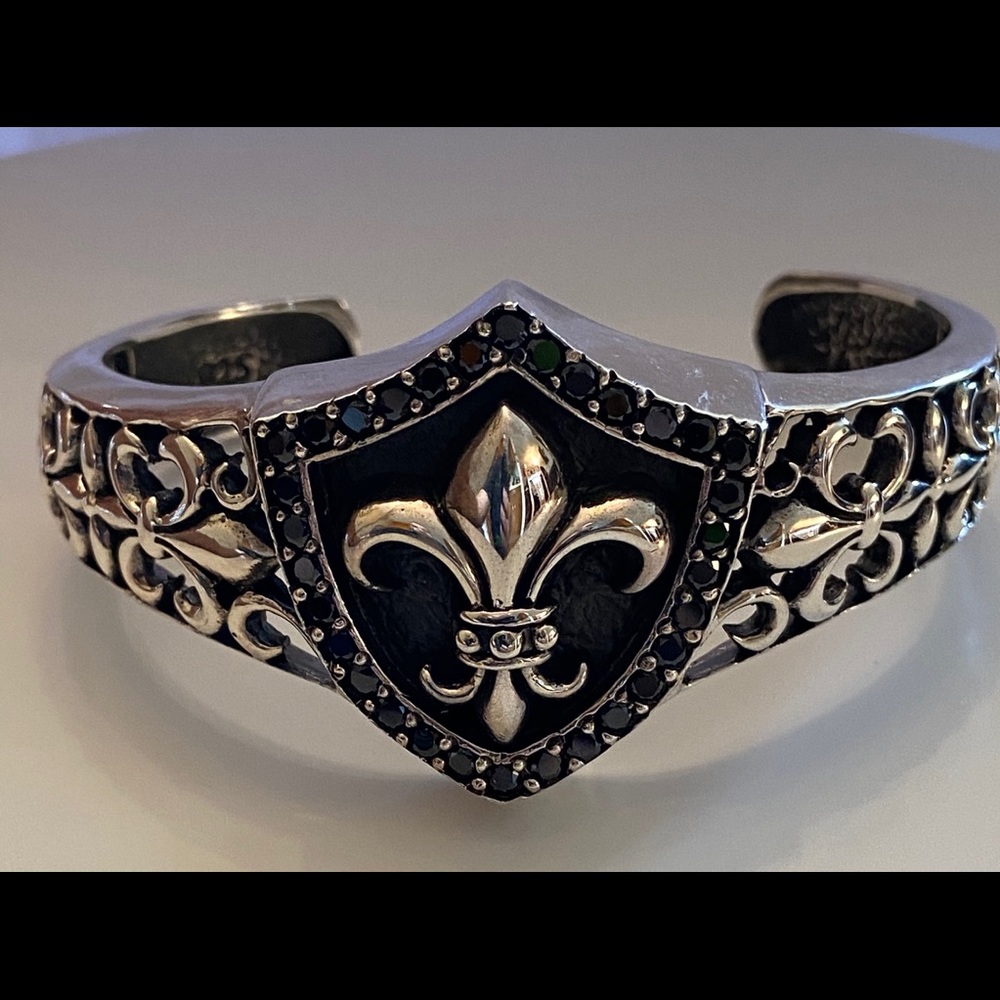 sterling silver fleur de Lis cuff bangle